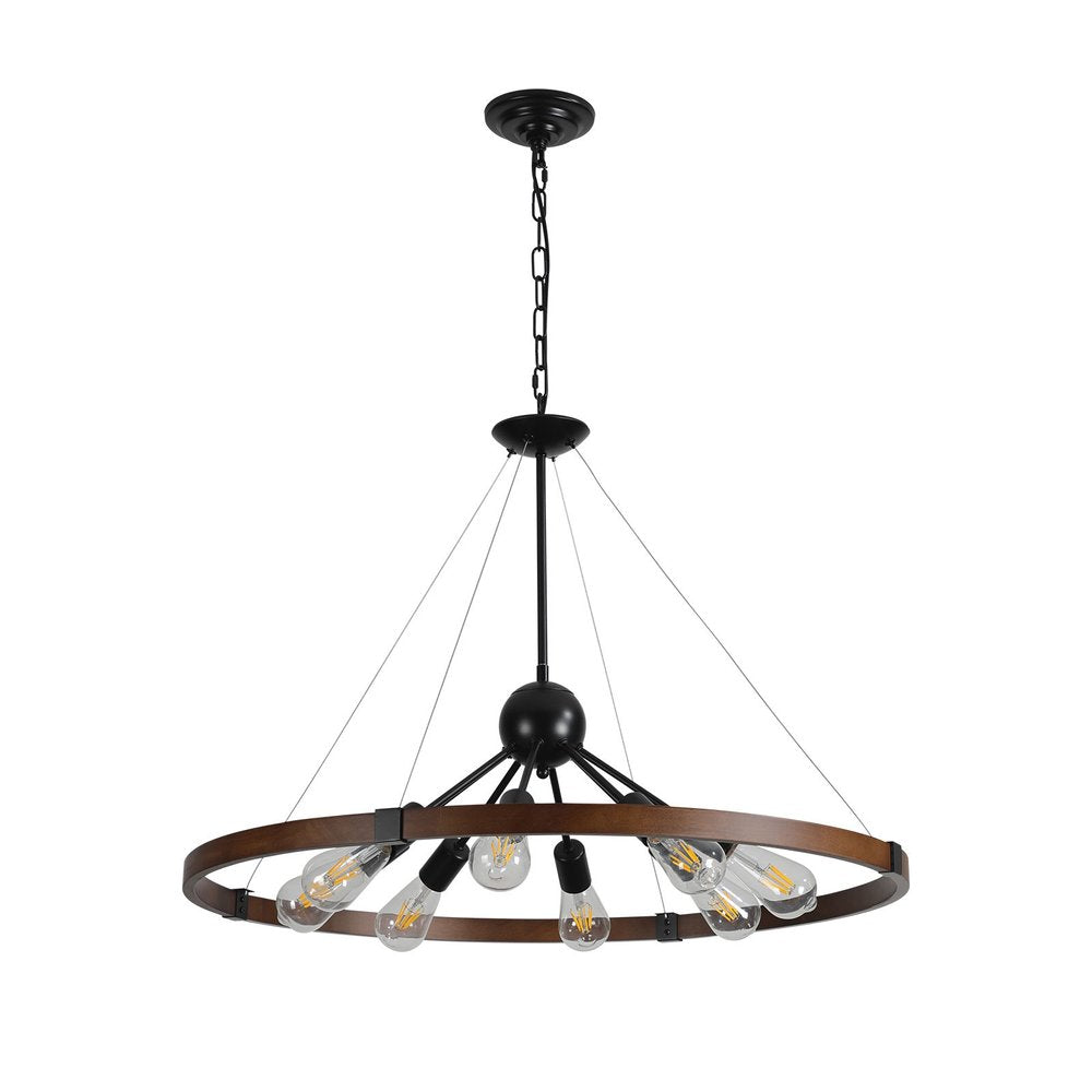 Brown Eight Light Metal Chandelier With Brown Shades HomeRoots