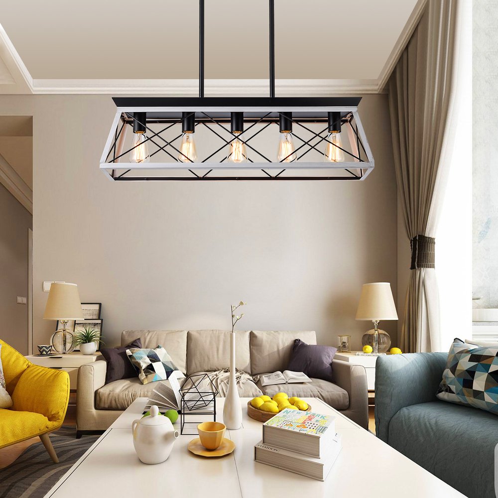 White Five Light Metal Chandelier With White Shades HomeRoots