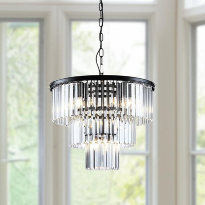 Black Seven Light Metal Chandelier With Black Shades HomeRoots