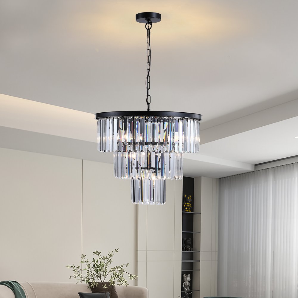 Black Seven Light Metal Chandelier With Black Shades HomeRoots