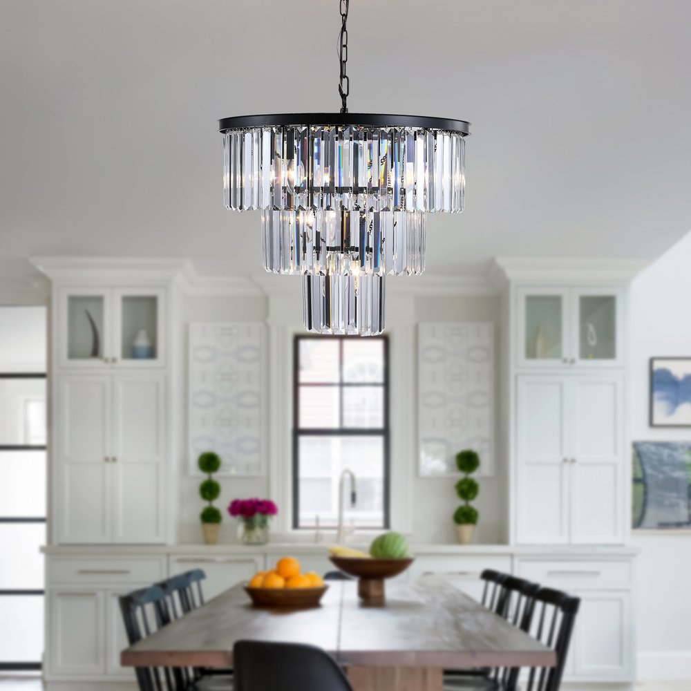 Black Seven Light Metal Chandelier With Black Shades HomeRoots