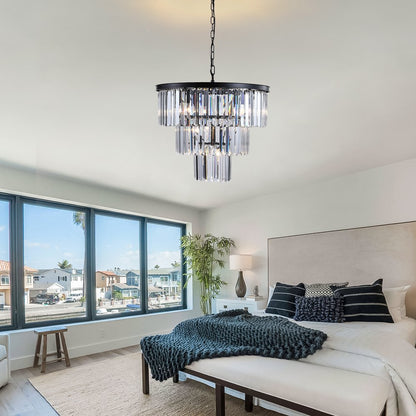 Black Seven Light Metal Chandelier With Black Shades HomeRoots