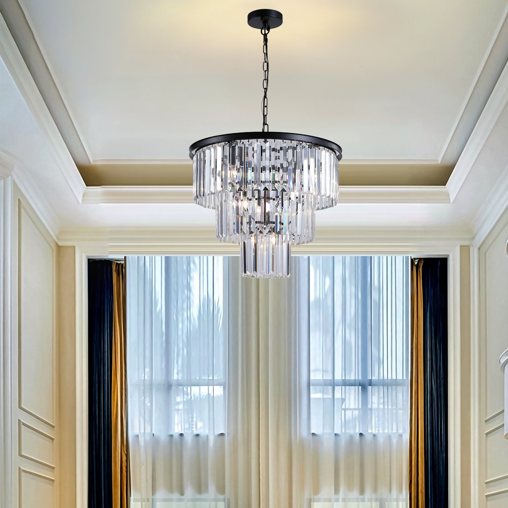Black Seven Light Metal Chandelier With Black Shades HomeRoots