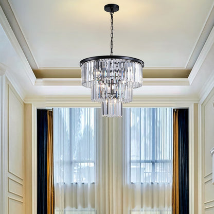 Black Seven Light Metal Chandelier With Black Shades HomeRoots