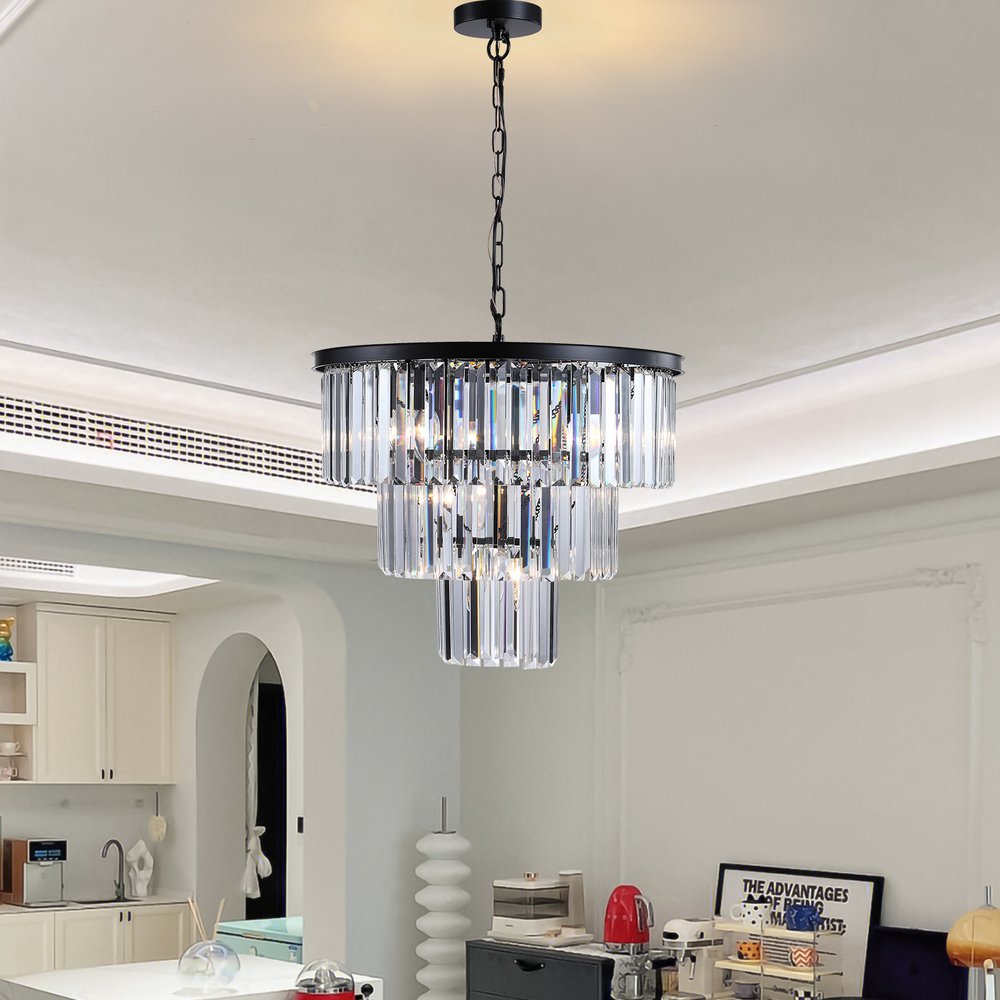 Black Seven Light Metal Chandelier With Black Shades HomeRoots