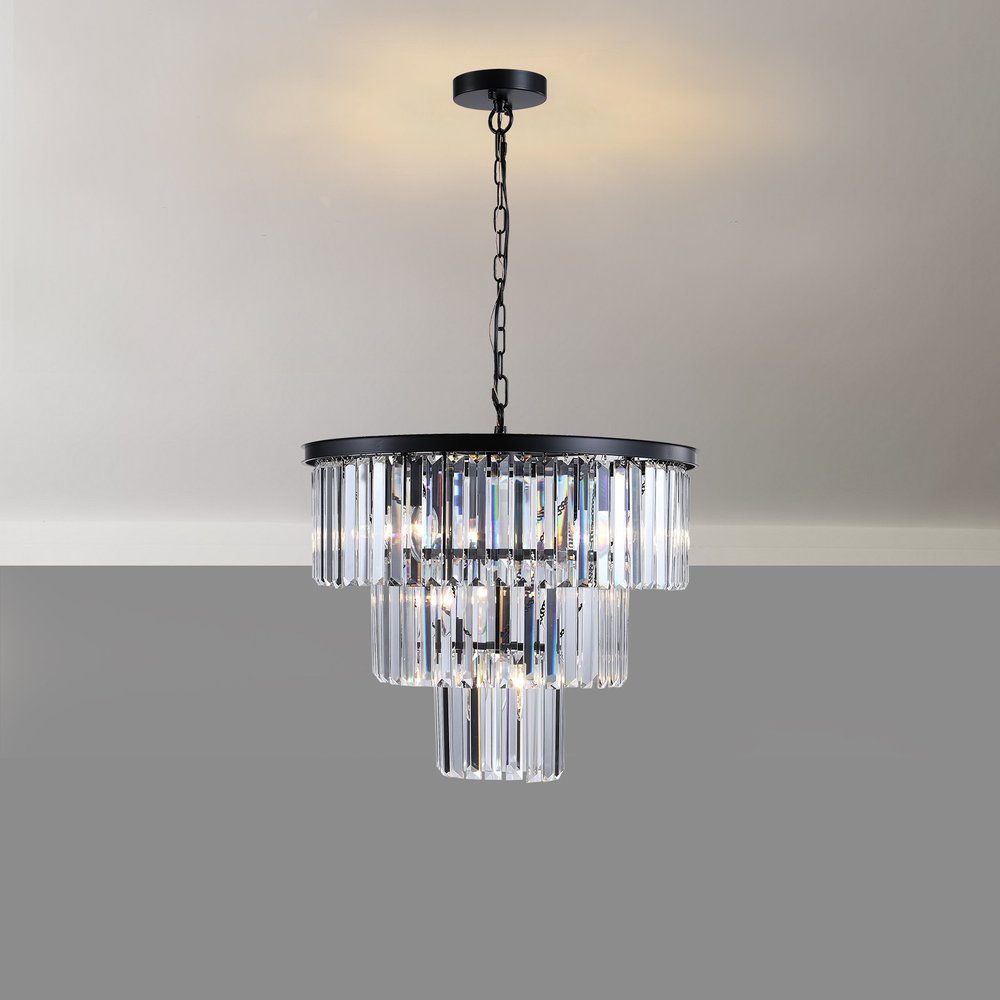 Black Seven Light Metal Chandelier With Black Shades HomeRoots