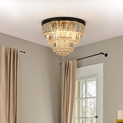 Black Six Light Crystal Flush Chandelier With Black Shades HomeRoots