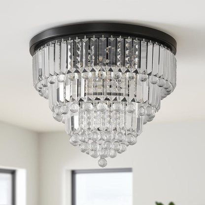 Black Six Light Crystal Flush Chandelier With Black Shades HomeRoots