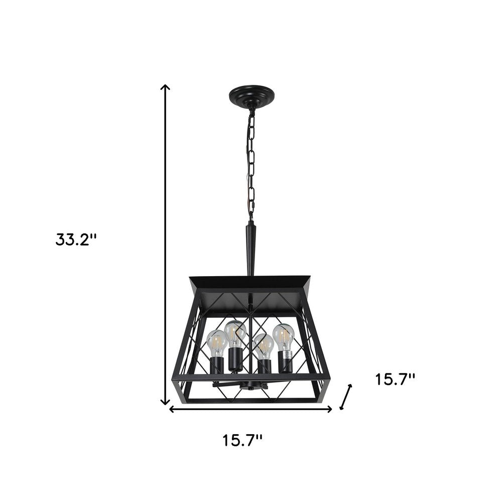 Black Four Light Metal Chandelier With Black Shades HomeRoots