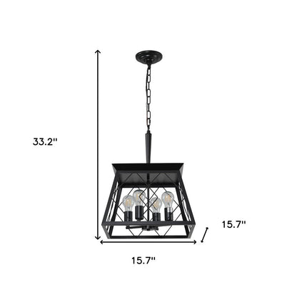 Black Four Light Metal Chandelier With Black Shades HomeRoots
