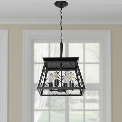 Black Four Light Metal Chandelier With Black Shades HomeRoots