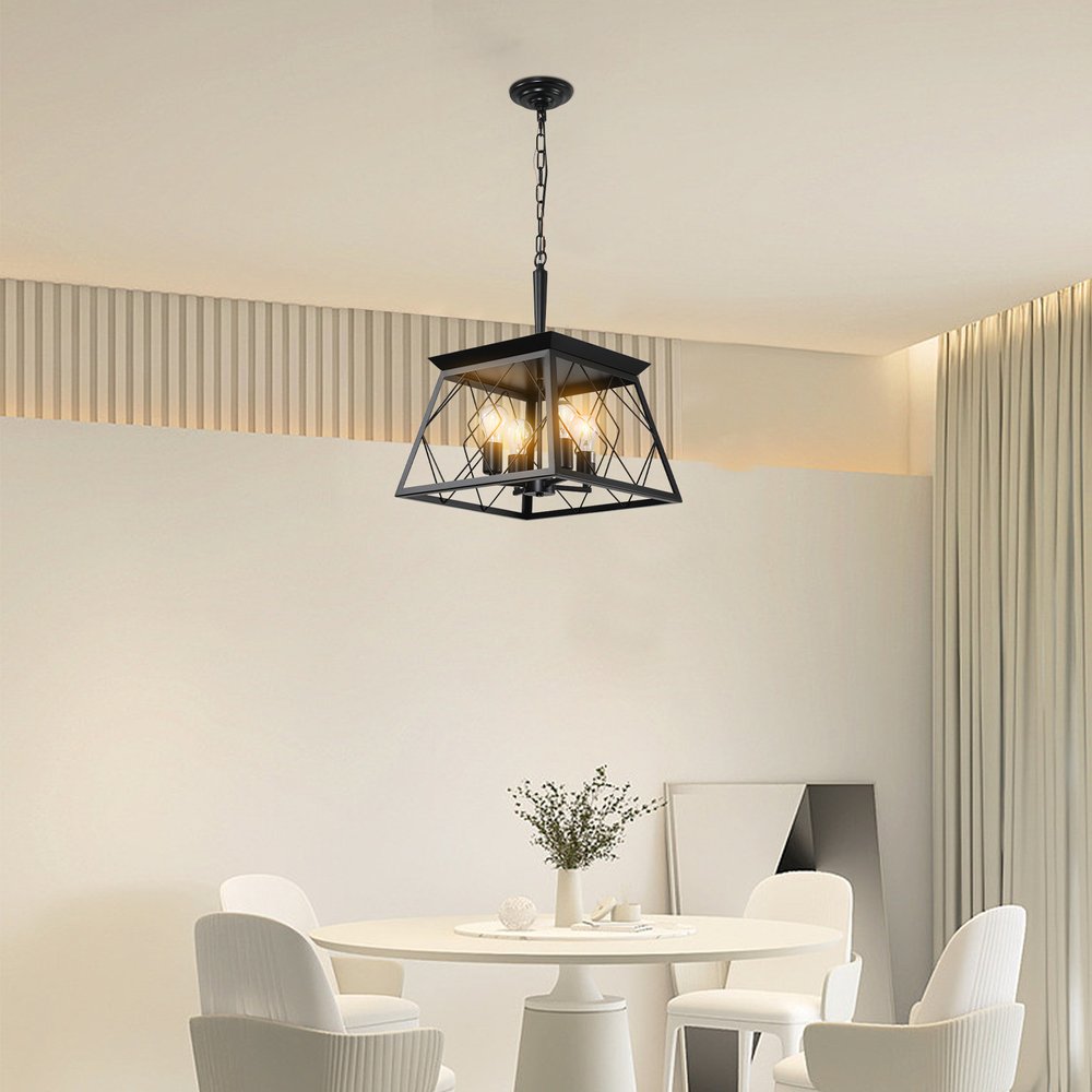 Black Four Light Metal Chandelier With Black Shades HomeRoots
