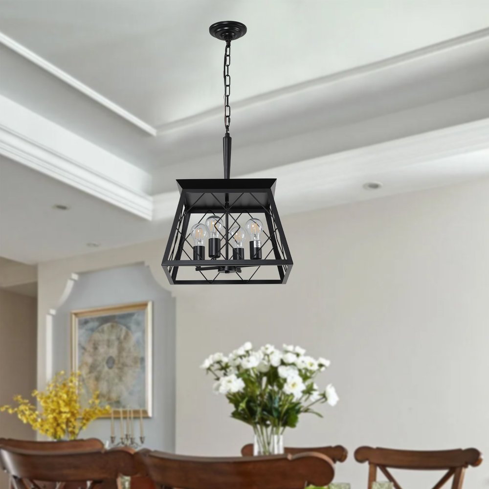 Black Four Light Metal Chandelier With Black Shades HomeRoots