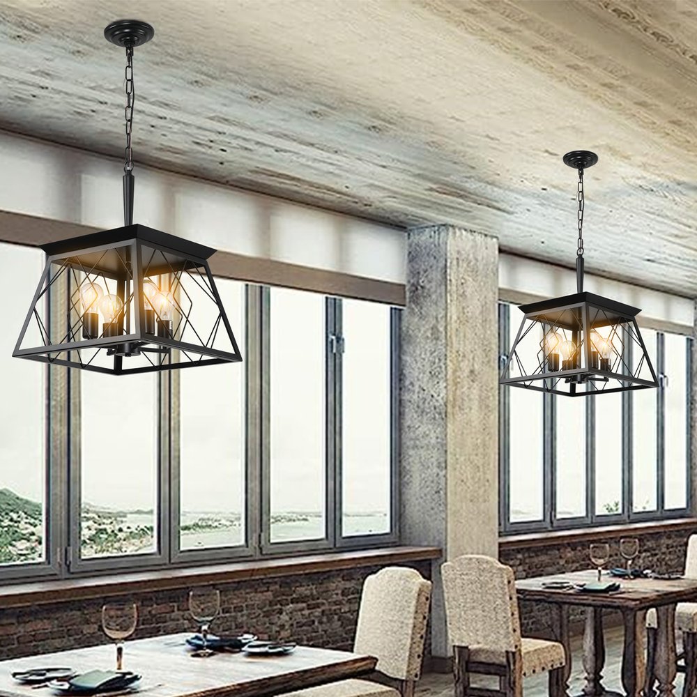 Black Four Light Metal Chandelier With Black Shades HomeRoots