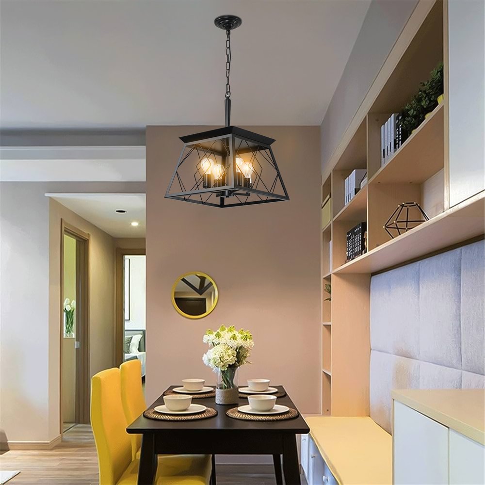 Black Four Light Metal Chandelier With Black Shades HomeRoots