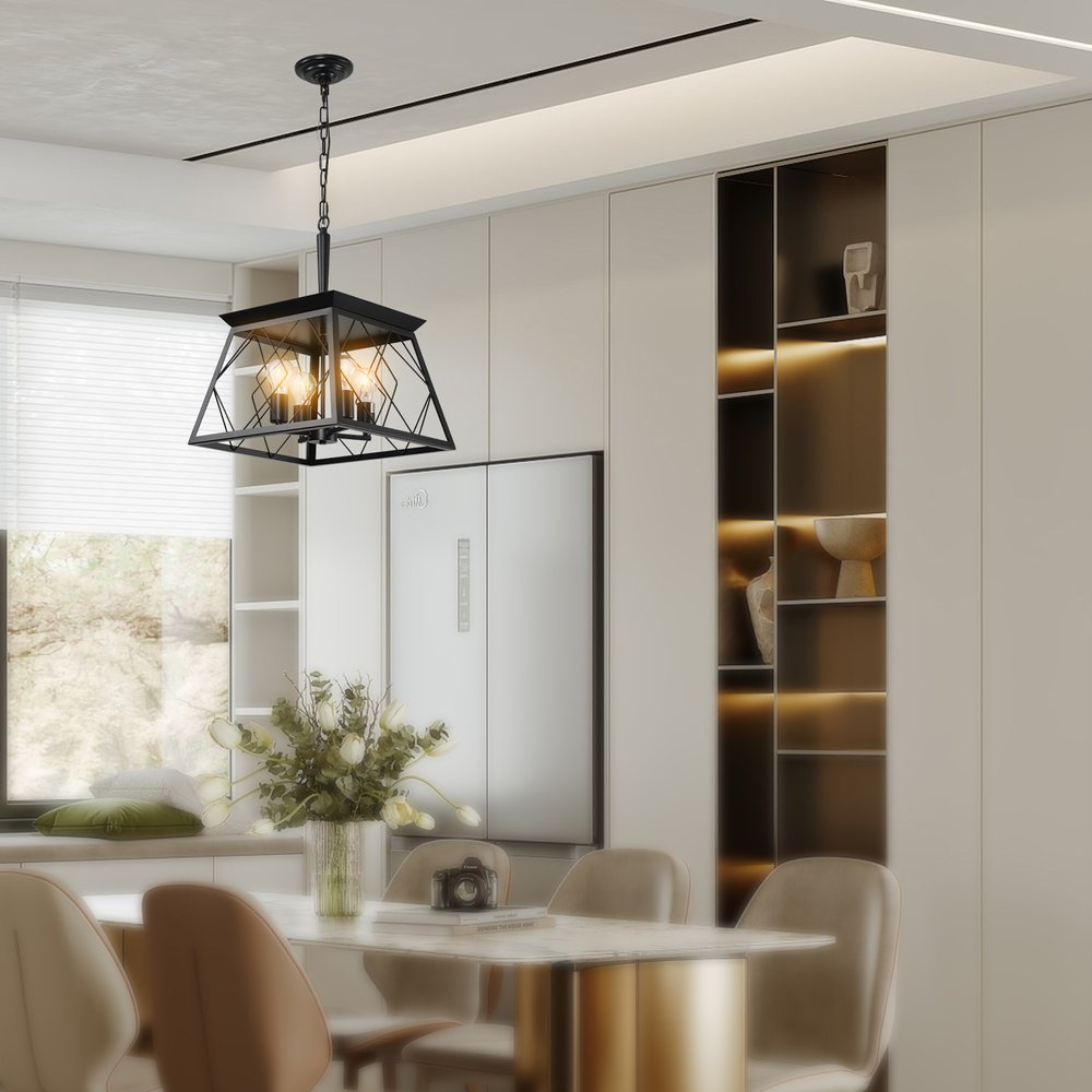 Black Four Light Metal Chandelier With Black Shades HomeRoots