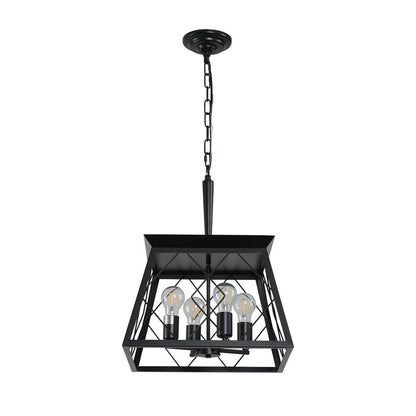 Black Four Light Metal Chandelier With Black Shades HomeRoots