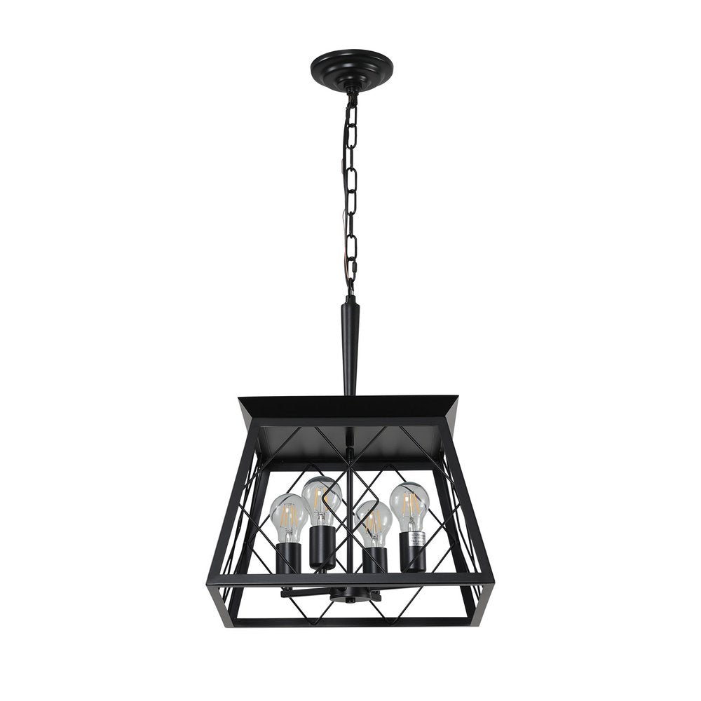 Black Four Light Metal Chandelier With Black Shades HomeRoots