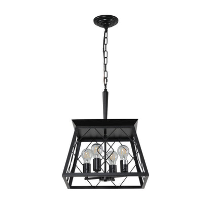 Black Four Light Metal Chandelier With Black Shades HomeRoots