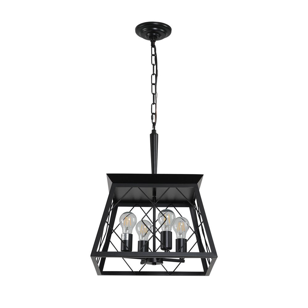 Black Four Light Metal Chandelier With Black Shades HomeRoots