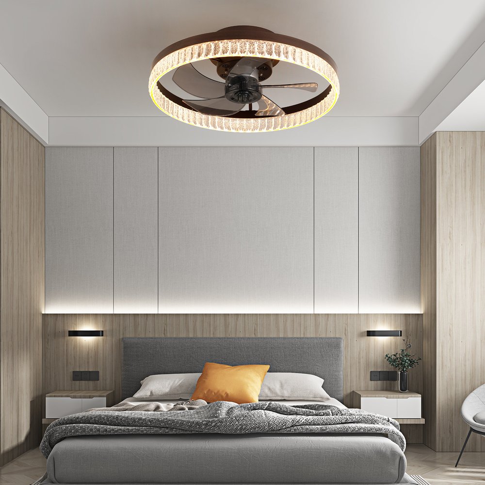 Brown Metal Smart Enabled Semi-Flush Chandelier With Brown Shades HomeRoots