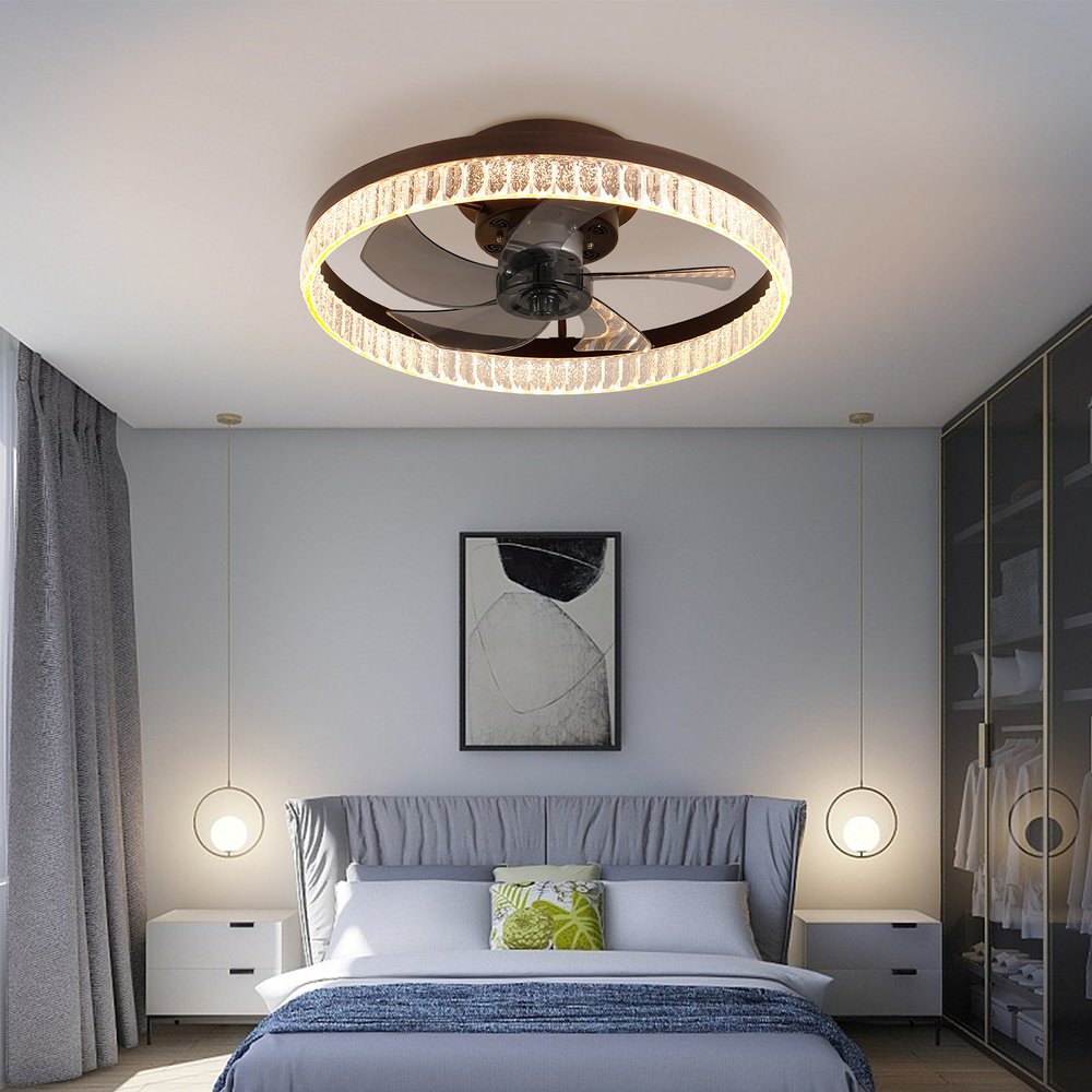 Brown Metal Smart Enabled Semi-Flush Chandelier With Brown Shades HomeRoots