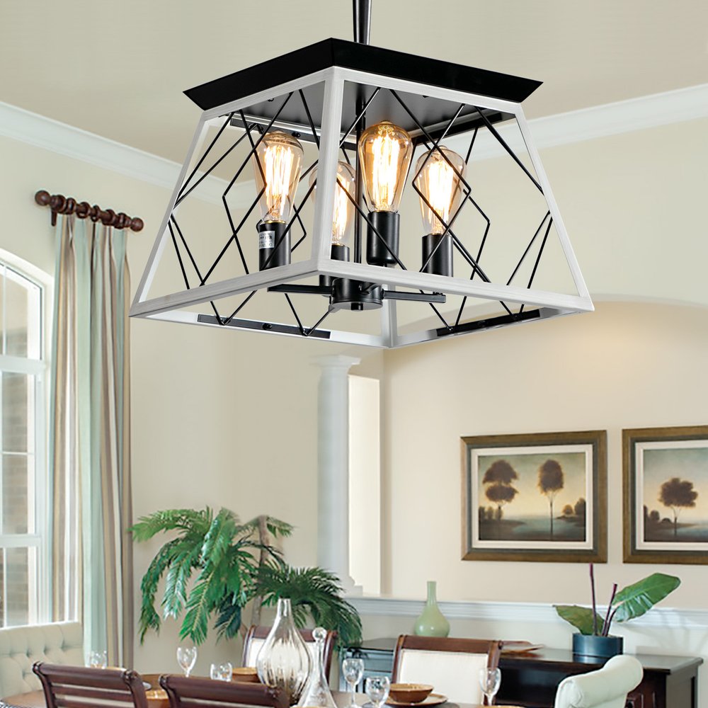 White Four Light Metal Chandelier With White Shades HomeRoots