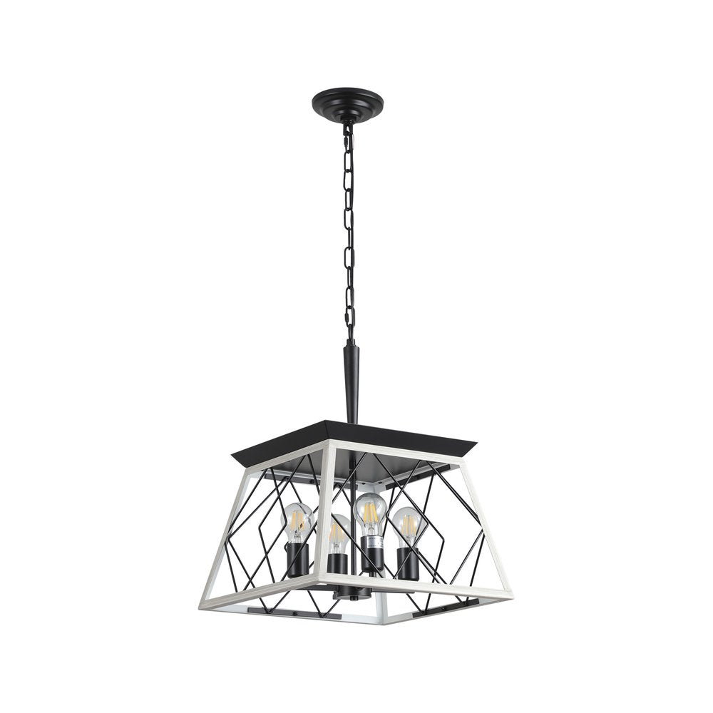 White Four Light Metal Chandelier With White Shades HomeRoots