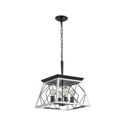 White Four Light Metal Chandelier With White Shades HomeRoots