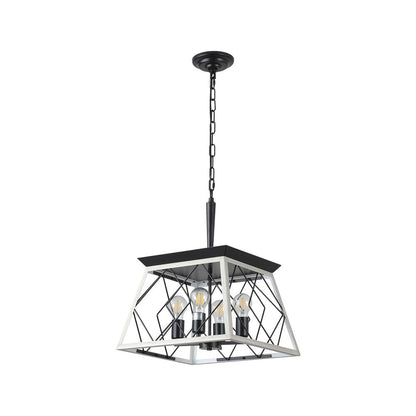 White Four Light Metal Chandelier With White Shades HomeRoots