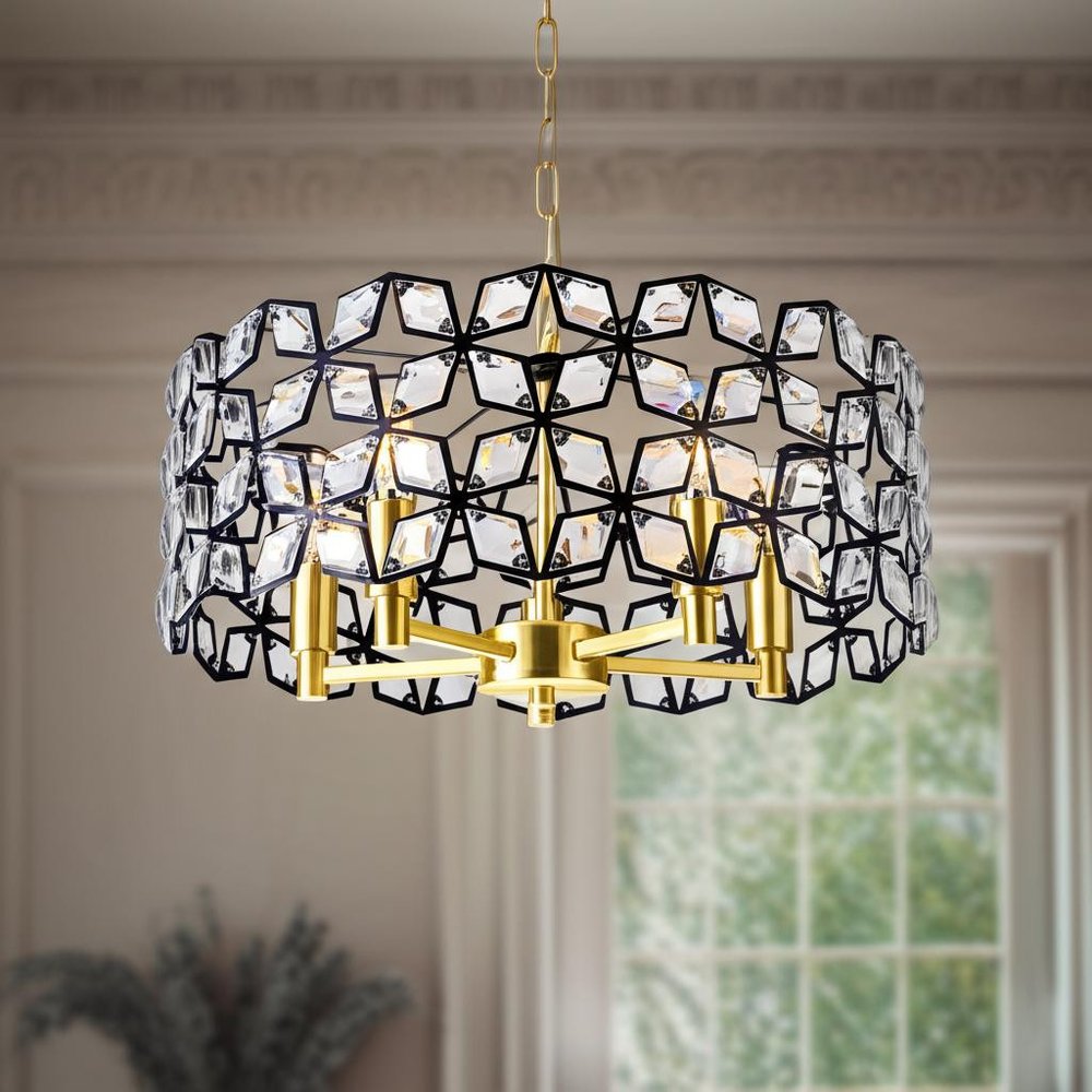 Clear Five Light Crystal Chandelier With Clear Shades HomeRoots