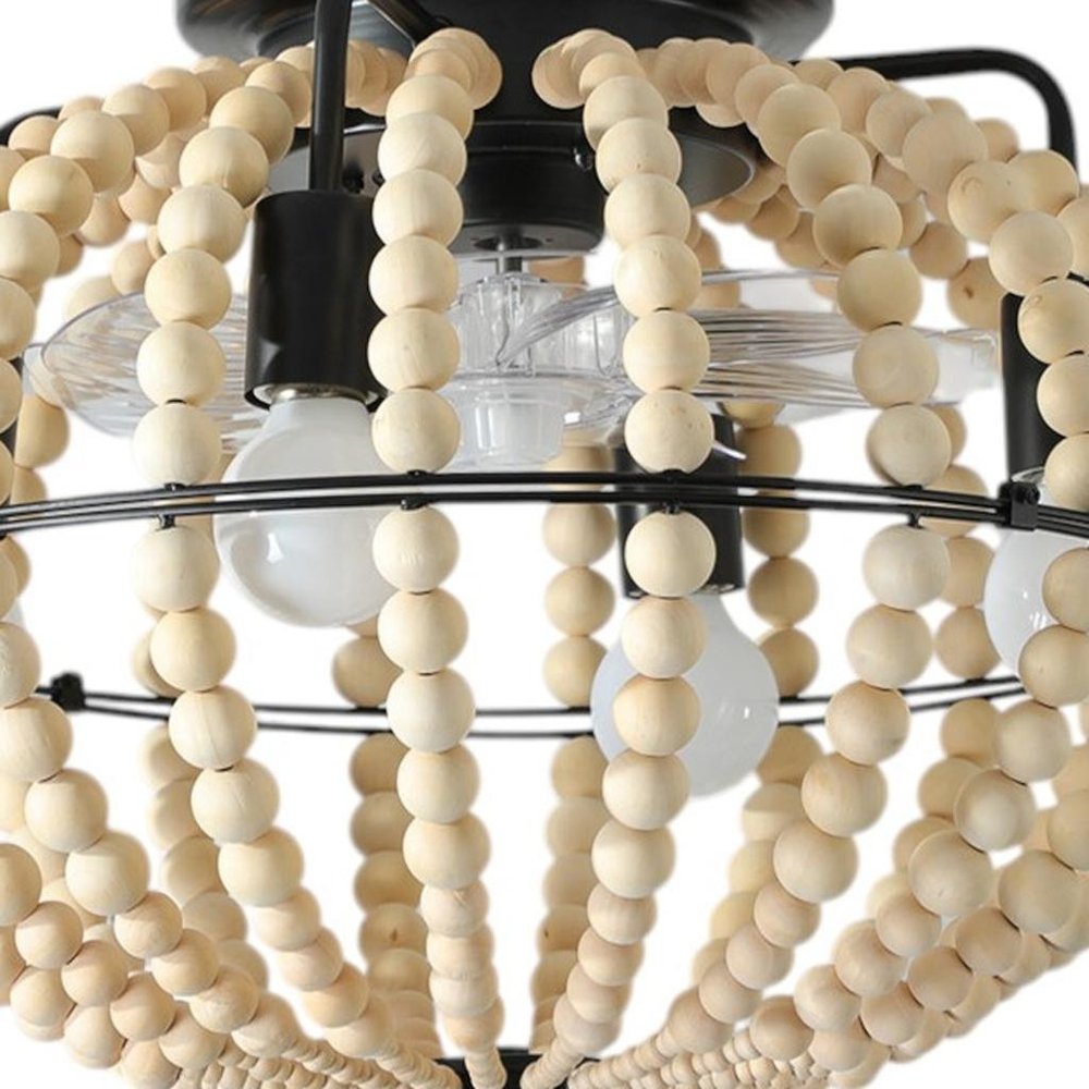 Natural Wood Bead Four Light Semi-Flush Mount Ceiling Fan And Light HomeRoots