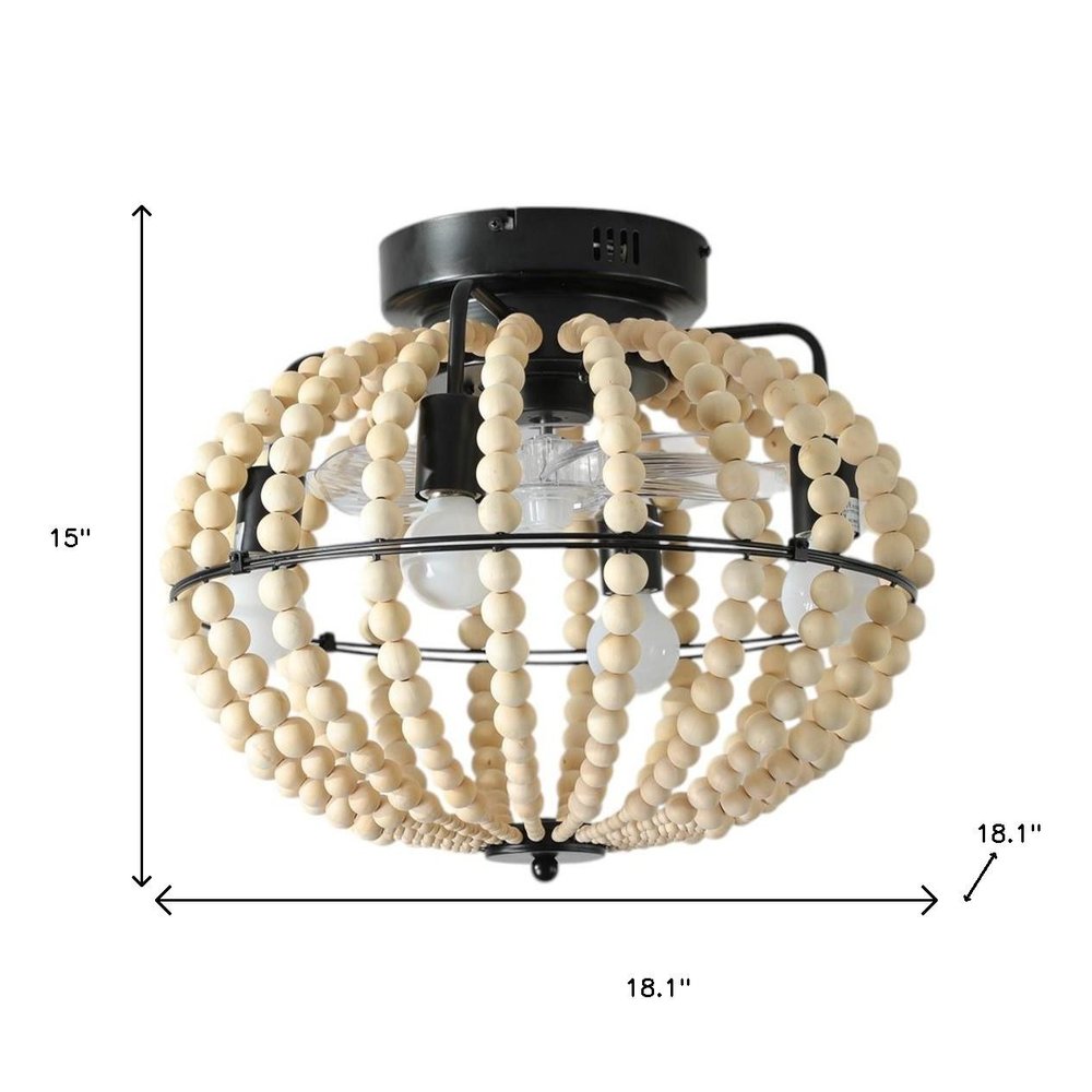 Natural Wood Bead Four Light Semi-Flush Mount Ceiling Fan And Light HomeRoots