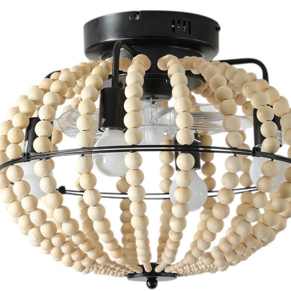 Natural Wood Bead Four Light Semi-Flush Mount Ceiling Fan And Light HomeRoots