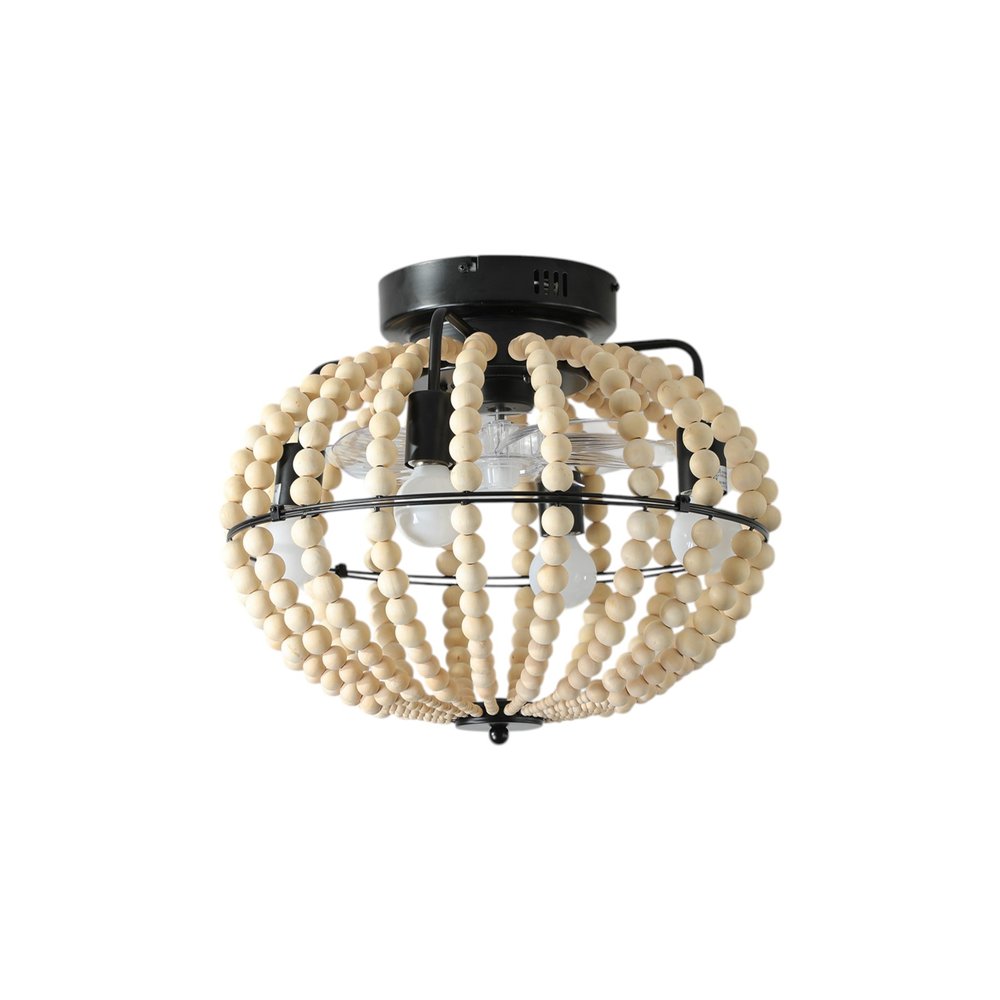Natural Wood Bead Four Light Semi-Flush Mount Ceiling Fan And Light HomeRoots