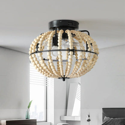 Natural Wood Bead Four Light Semi-Flush Mount Ceiling Fan And Light HomeRoots