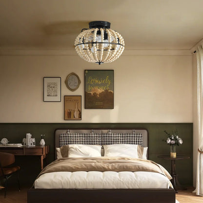 Natural Wood Bead Four Light Semi-Flush Mount Ceiling Fan And Light HomeRoots