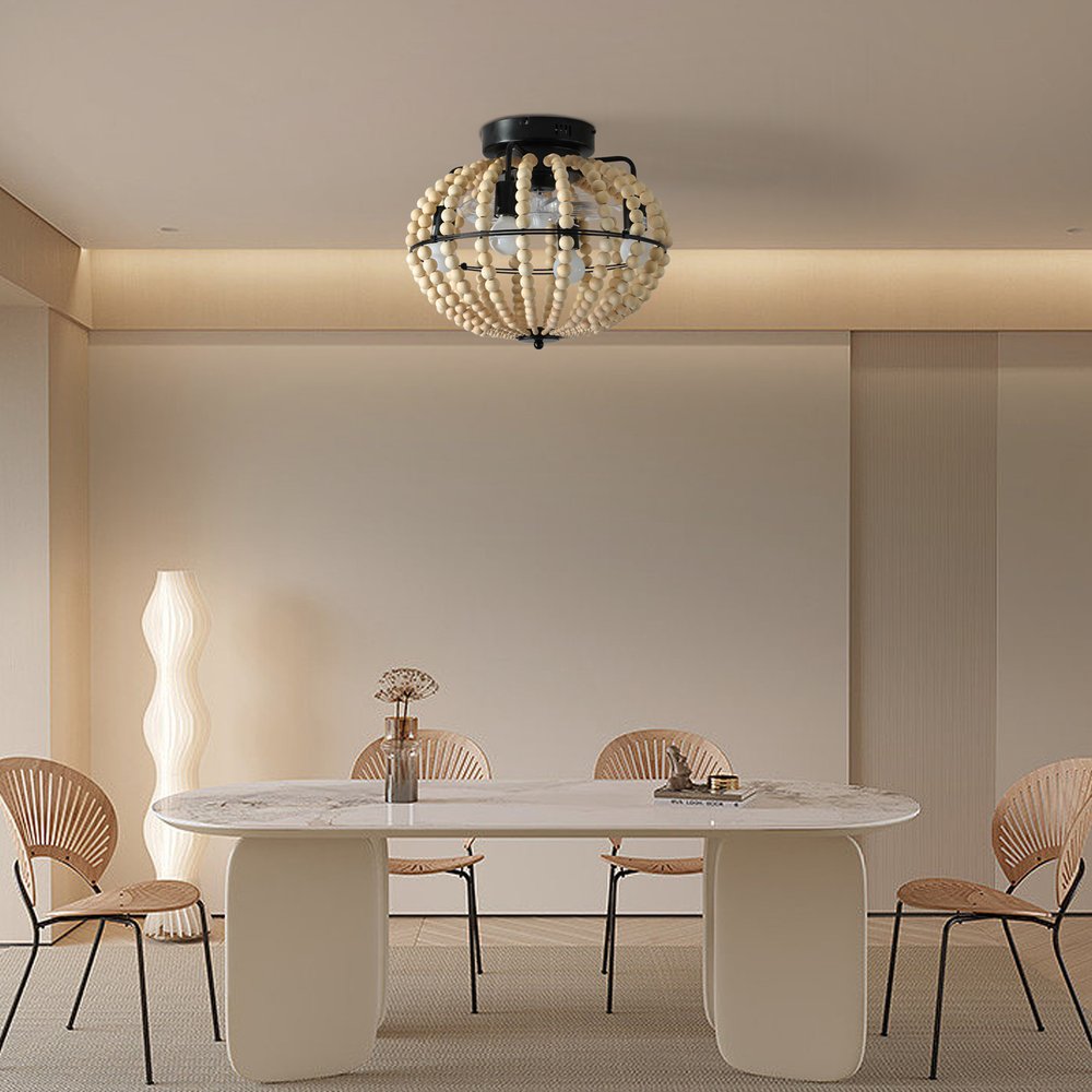 Natural Wood Bead Four Light Semi-Flush Mount Ceiling Fan And Light HomeRoots