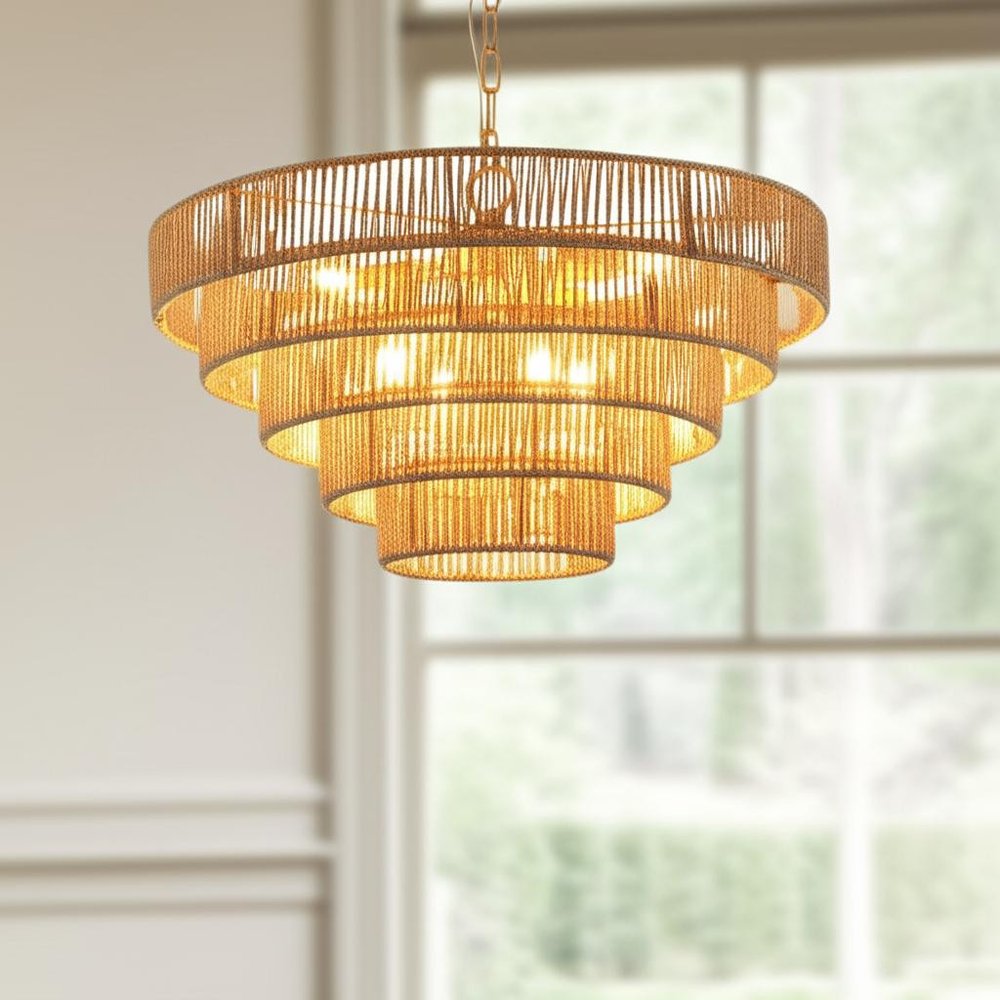 Brown Eight Light Metal Chandelier With Brown Shades HomeRoots