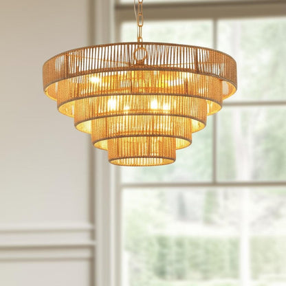 Brown Eight Light Metal Chandelier With Brown Shades HomeRoots