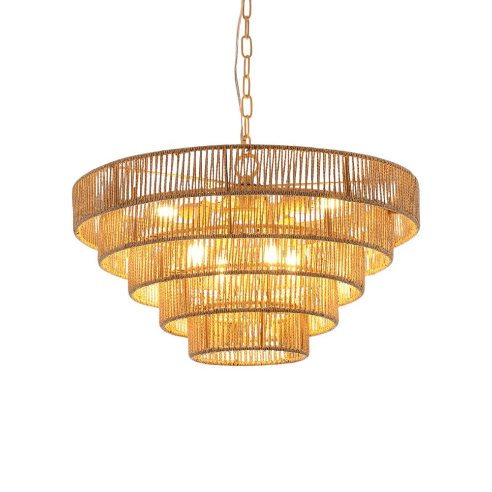 Brown Eight Light Metal Chandelier With Brown Shades HomeRoots