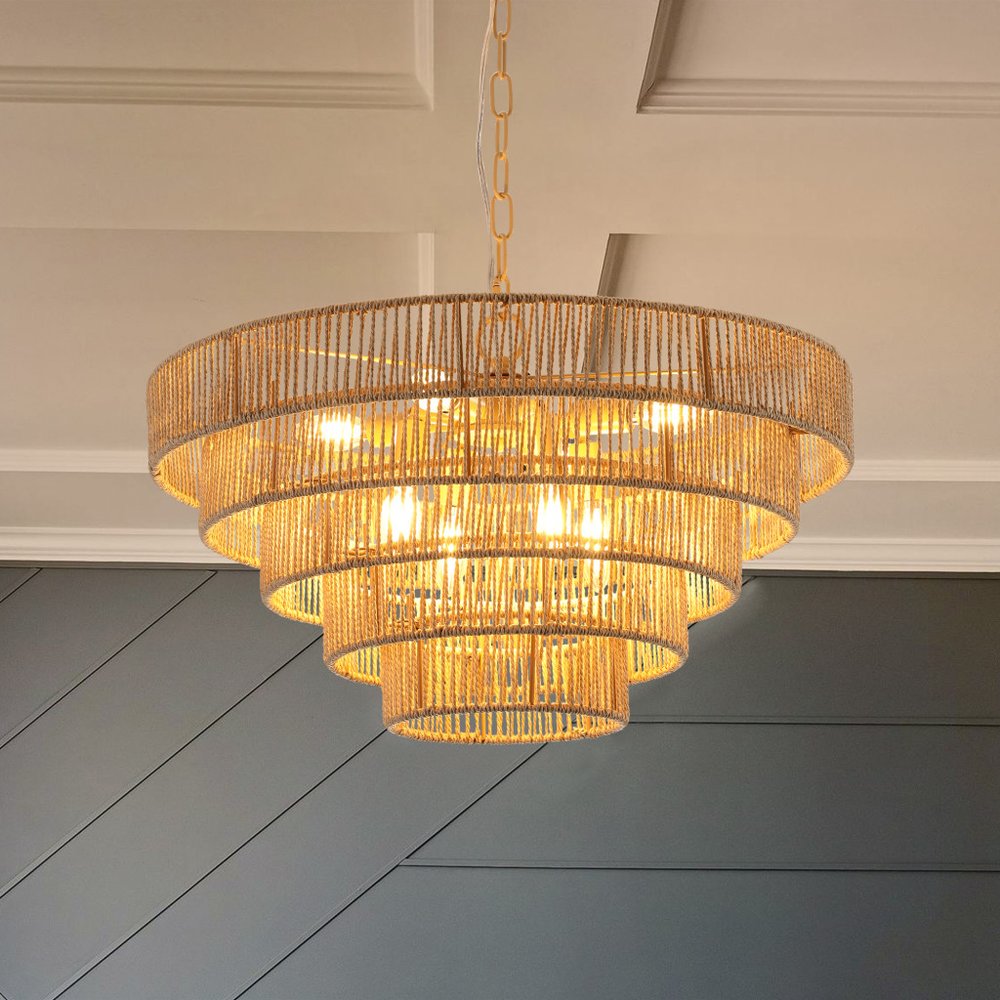 Brown Eight Light Metal Chandelier With Brown Shades HomeRoots
