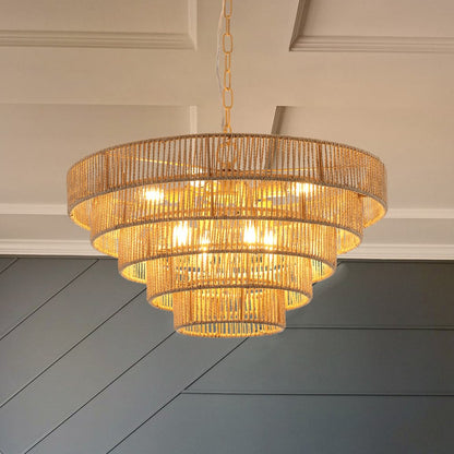 Brown Eight Light Metal Chandelier With Brown Shades HomeRoots