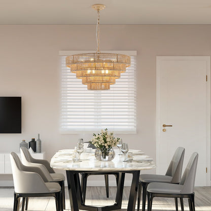 Brown Eight Light Metal Chandelier With Brown Shades HomeRoots