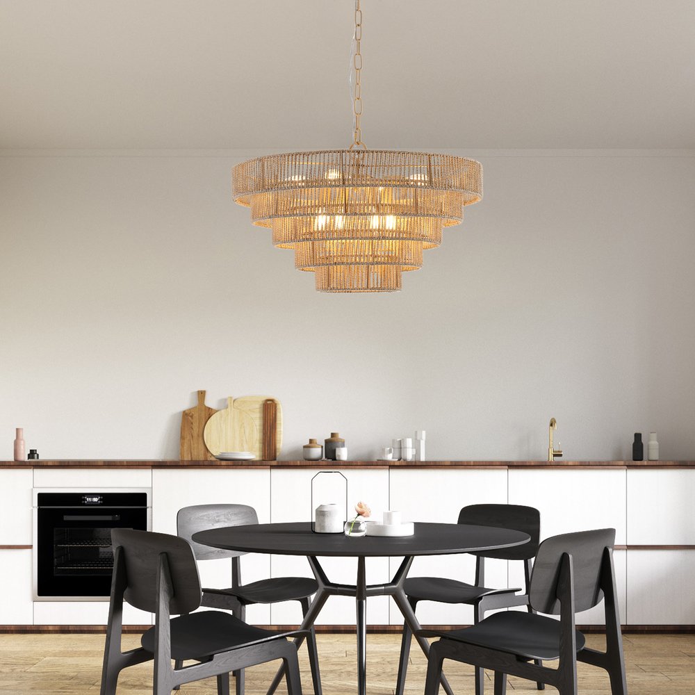 Brown Eight Light Metal Chandelier With Brown Shades HomeRoots