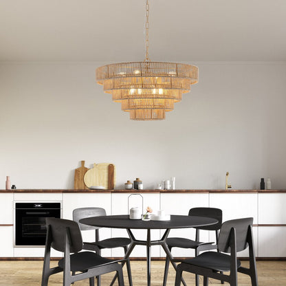 Brown Eight Light Metal Chandelier With Brown Shades HomeRoots