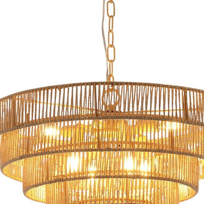 Brown Eight Light Metal Chandelier With Brown Shades HomeRoots