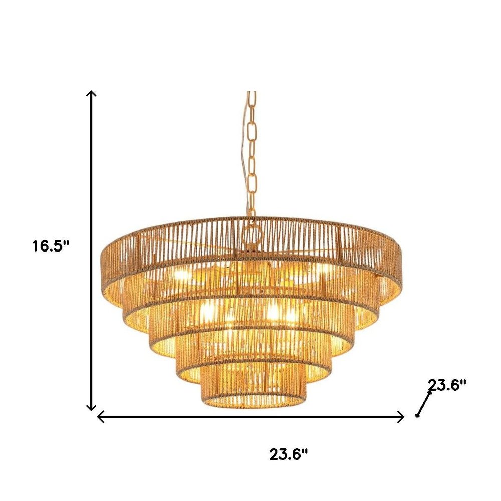 Brown Eight Light Metal Chandelier With Brown Shades HomeRoots