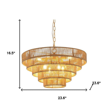 Brown Eight Light Metal Chandelier With Brown Shades HomeRoots