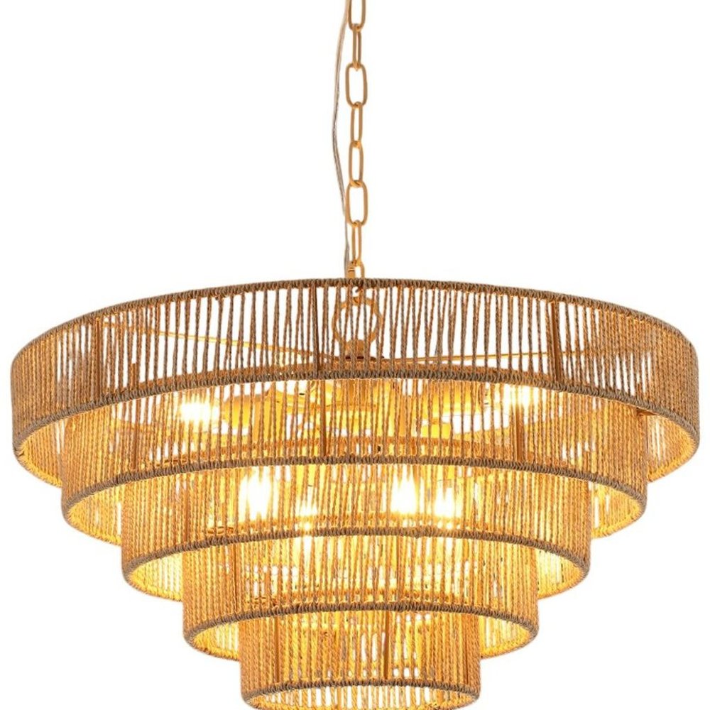 Brown Eight Light Metal Chandelier With Brown Shades HomeRoots